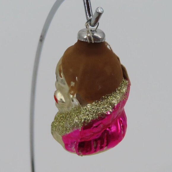 VTG Gimbels Glass Clown Head Gold Glitter Christmas Ornament Holiday Xmas Retro - Picture 7 of 12